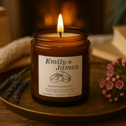 Picture of Wedding Candle Gift for Couple, Custom Names and Date, Personalised Keepsake Presen