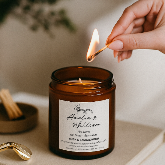 Picture of Engagement Gift for Couple, Personalised Candle with Names, Custom Romantic Keepsake
